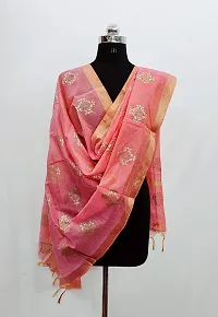 Nimidiya Wax Batik Resist Dye Hand Block Print Chanderi Silk Organic Colour Printed Dupatta For Women Gold White 2.25 Mt (BABY PINK 2)-thumb2