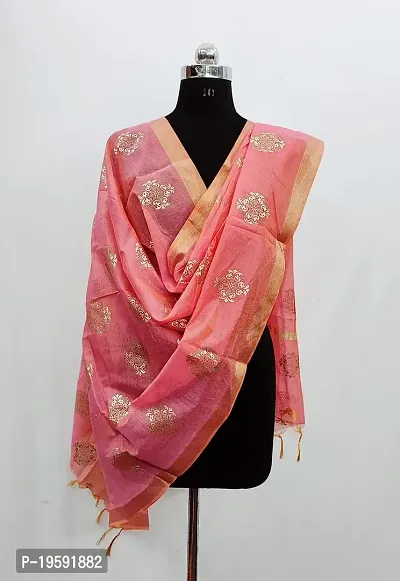 Nimidiya Wax Batik Resist Dye Hand Block Print Chanderi Silk Organic Colour Printed Dupatta For Women Gold White 2.25 Mt (BABY PINK 2)-thumb3