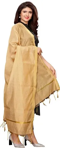 Nimidiya Chanderi Silk Dupatta Solid Women Fashion Chunni Banarsi Golden Border Dupatta (Chiku)-thumb1