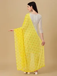 Nimidiya Beautiful Chiffon Flower Hand Print dupatta with Pum Pum Less for Women and Girls (LEMON YELLOW)-thumb2