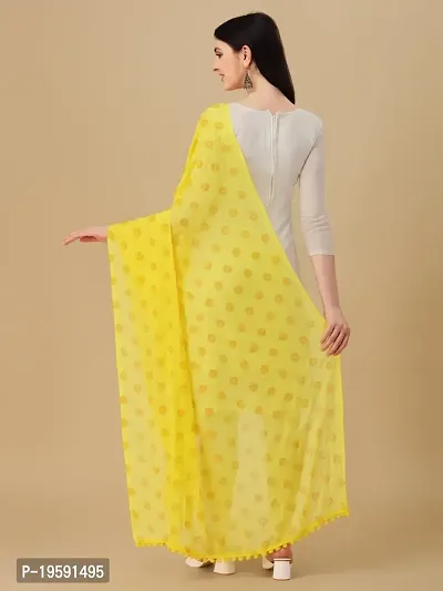 Nimidiya Beautiful Chiffon Flower Hand Print dupatta with Pum Pum Less for Women and Girls (LEMON YELLOW)-thumb3