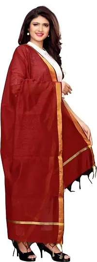 Nimidiya Chanderi Silk Dupatta Solid Women Fashion Chunni Banarsi Golden Border Dupatta (Maroon)-thumb1