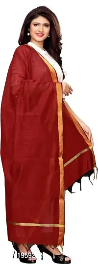 Nimidiya Chanderi Silk Dupatta Solid Women Fashion Chunni Banarsi Golden Border Dupatta (Maroon)-thumb2