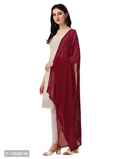 Nimidiya Beautiful Chiffon Flower Hand Print dupatta with Pum Pum Less for Women and Girls (MAROON)-thumb2