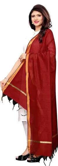 Nimidiya Chanderi Silk Dupatta Solid Women Fashion Chunni Banarsi Golden Border Dupatta (Maroon)-thumb2