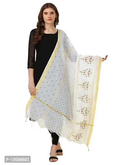 Nimidiya Girl?s Hand Block Printed With Natural Dyes Chanderi Silk Dupatta White 2.25 Mt (WHITE)-thumb0