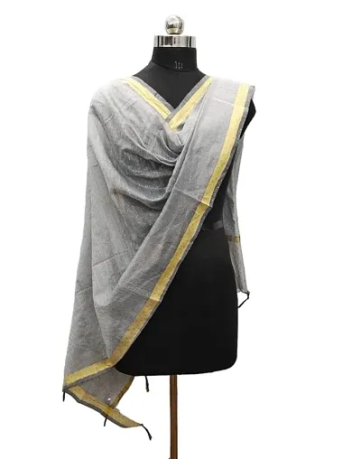 Nimidiya Wax Batik Resist Dye Hand Block Print Chanderi Silk Organic Colour Dupatta For Women 2.25 Mt (LIGHT GREY)