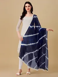 Nimidiya BANDHANI Women's Leheriya Chiffon Dupatta (Combo Pack of 2) (MHENDI/NAVY BLUE)-thumb1