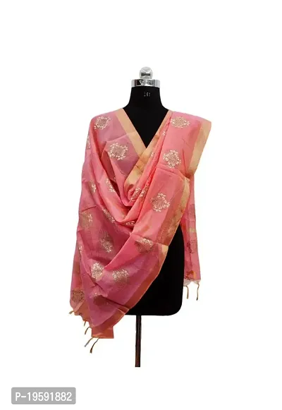 Nimidiya Wax Batik Resist Dye Hand Block Print Chanderi Silk Organic Colour Printed Dupatta For Women Gold White 2.25 Mt (BABY PINK 2)-thumb0