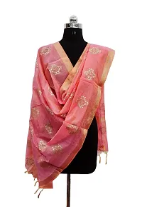 Nimidiya Wax Batik Resist Dye Hand Block Print Chanderi Silk Organic Colour Printed Dupatta For Women Gold White 2.25 Mt (BABY PINK 2)-thumb1