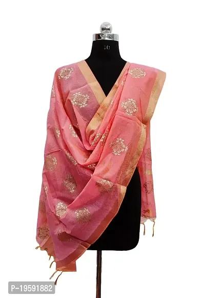 Nimidiya Wax Batik Resist Dye Hand Block Print Chanderi Silk Organic Colour Printed Dupatta For Women Gold White 2.25 Mt (BABY PINK 2)-thumb2