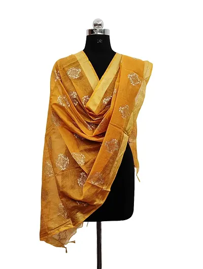 Nimidiya Wax Batik Resist Dye Hand Block Print Chanderi Silk Organic Colour Dupatta For Women 2.25 Mt (MUSTERD 2)