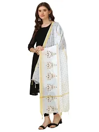 Nimidiya Girl?s Hand Block Printed With Natural Dyes Chanderi Silk Dupatta White 2.25 Mt (WHITE)-thumb1