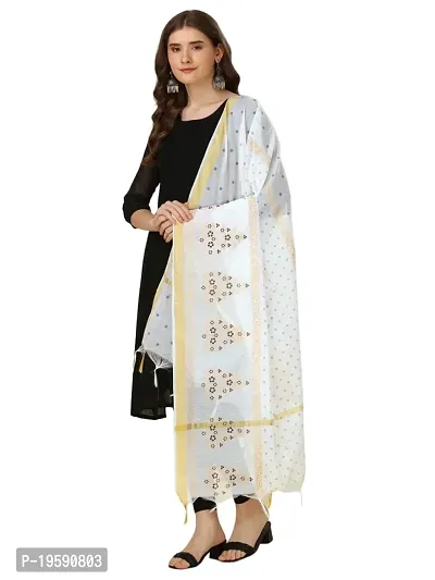 Nimidiya Girl?s Hand Block Printed With Natural Dyes Chanderi Silk Dupatta White 2.25 Mt (WHITE)-thumb2