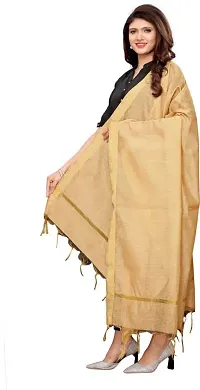 Nimidiya Chanderi Silk Dupatta Solid Women Fashion Chunni Banarsi Golden Border Dupatta (Chiku)-thumb2