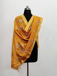 Nimidiya Wax Batik Resist Dye Hand Block Print Chanderi Silk Organic Colour Printed Dupatta For Women Gold White 2.25 Mt (MUSTERD 2)-thumb1