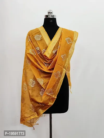 Nimidiya Wax Batik Resist Dye Hand Block Print Chanderi Silk Organic Colour Printed Dupatta For Women Gold White 2.25 Mt (MUSTERD 2)-thumb2