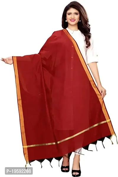 Nimidiya Chanderi Silk Dupatta Solid Women Fashion Chunni Banarsi Golden Border Dupatta (Maroon)-thumb0