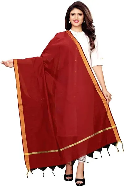 Nimidiya Chanderi Silk Dupatta Solid Women Fashion Chunni Banarsi Border Dupatta (Maroon)