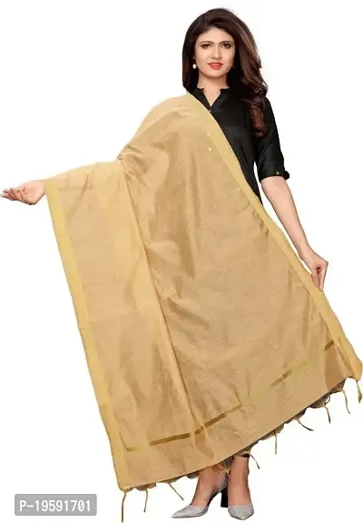 Nimidiya Chanderi Silk Dupatta Solid Women Fashion Chunni Banarsi Golden Border Dupatta (Chiku)-thumb0