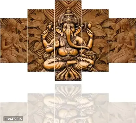 Ganesha Religious 5 Piece Panel MDF Painting With Frame-thumb0