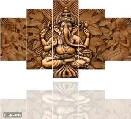 Ganesha Religious 5 Piece Panel MDF Painting With Frame-thumb2