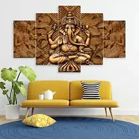 Ganesha Religious 5 Piece Panel MDF Painting With Frame-thumb2