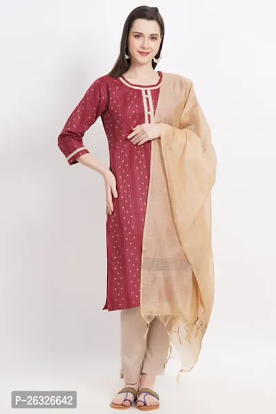 Fabulous Cotton Printed Kurta with Pant And Dupatta Set For Women-thumb0