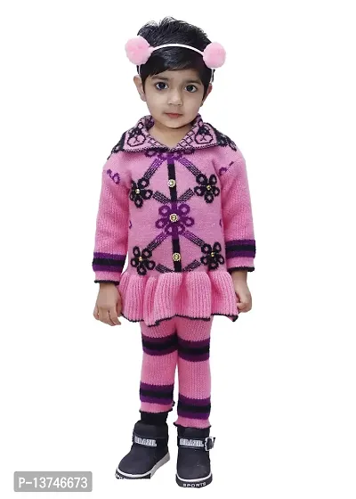 Shivarth Sweater Combo Set of Multi Woollen Sweatshirt Sweater Frock Skirt Coat with Pyjama/Pant Collar Neck Hooded Cloth Winter Clothing for 1-2 Years Baby Girls  Boys (1-2 Year, Purple)-thumb0