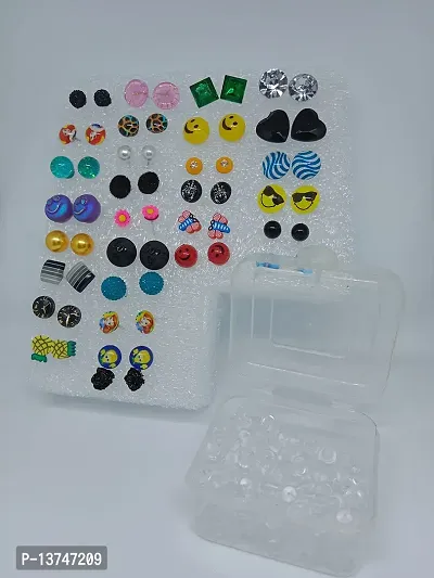 Shivarth Multicolor Assorted Design Small Stud Earrings with Plastic Back for Girls and Women Casual Wear ( Combo of 30 Pair )-thumb3