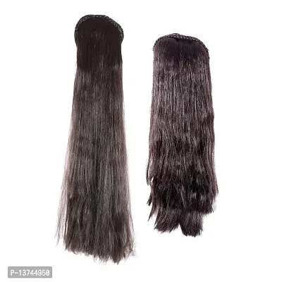 Shivarth Hair Wig, Juda Wig with Stone Work Hair Accessories for Women and girls, Hair Extension Black Colour Long and Short Hair,Straight Hair 26-30 and 16-18 Inches (Combo Pack of 2)-thumb0