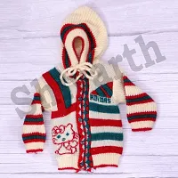 Shivarth Frock  Hooded Sweater with Payajami,Cap,Mittens Handmade Sweatshirt Cartoon Colour Block Printed Soft Winter Wear for Baby Girl  Boy (6Months to 18Months, Beige)-thumb1