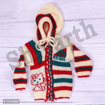 Shivarth Frock  Hooded Sweater with Payajami,Cap,Mittens Handmade Sweatshirt Cartoon Colour Block Printed Soft Winter Wear for Baby Girl  Boy (6Months to 18Months, Beige)-thumb2