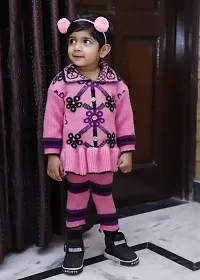 Shivarth Sweater Combo Set of Multi Woollen Sweatshirt Sweater Frock Skirt Coat with Pyjama/Pant Collar Neck Hooded Cloth Winter Clothing for 1-2 Years Baby Girls  Boys (1-2 Year, Purple)-thumb1