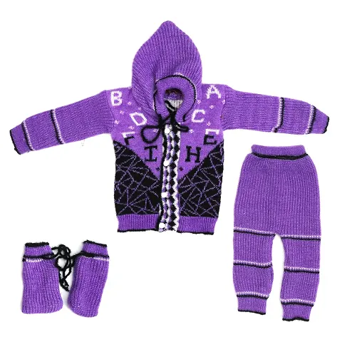 Shivarth Unisex Sweater Set Soft Woolen Knitted Casual Sweater, Pyjama and Cap,1Pair of Booties Suit V Neck Top, Bottom Warm Clothes Baby Gifting Clothing Set