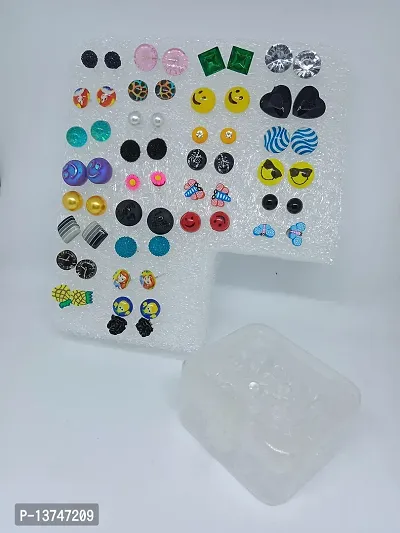 Shivarth Multicolor Assorted Design Small Stud Earrings with Plastic Back for Girls and Women Casual Wear ( Combo of 30 Pair )-thumb5