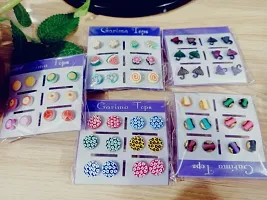 Shivarth Multicolor Stud Earrings Set 18pair Mix Desing Artificial Earrings Accessories Jewellery Set Birthday Gift Kaan Ka Tops Plasti Earrings For Girls  Women-thumb1
