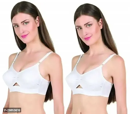 Trendy White Cotton Non Padded Non Wired Seamed Bra Pack Of 2