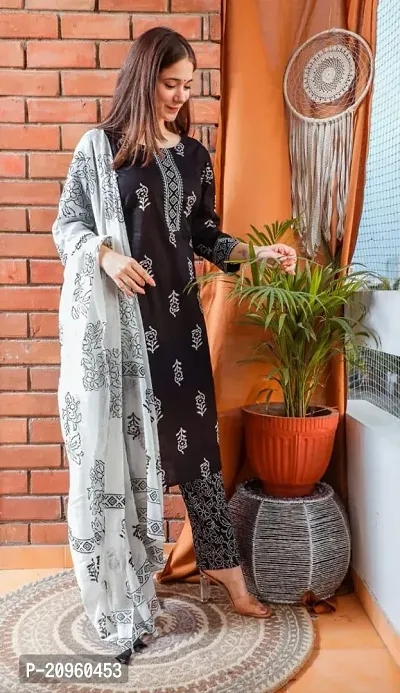 Classic Cotton Printed Kurta Bottom And Dupatta set for Women-thumb5