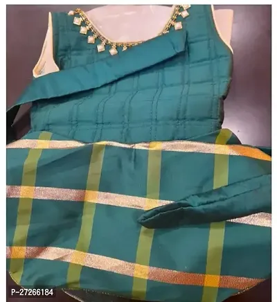 Fabulous Green Cotton Checked Partywear Dress For Girls-thumb0