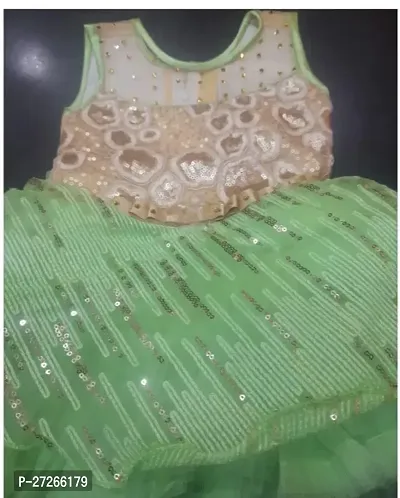 Fabulous Green Cotton Embroidered Partywear Dress For Girls