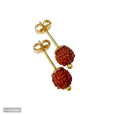 Sawan Rudrakshya Stud Bead Earrings 14K Gold Plated Brass Earrings-thumb0