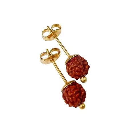 Sawan Rudrakshya Stud Bead Earrings 14K Gold Plated Brass Earrings