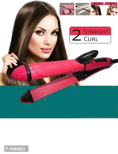 2IN1 Hair Straightener  Curler for women Best Hair Styler NHC-2009 Pink Rod-thumb0