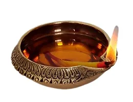 Aesthetic Decors Oil/Ghee Lamp Pair (Deepak) in Natural Gold Brass Table Diya Set (Height: 1 inch, Pack of 2)-thumb2