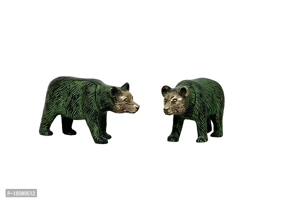 Aesthetic Decors Bear Standing Pair Antique Showpiece - 5.1 cm (Brass, Black, Green)