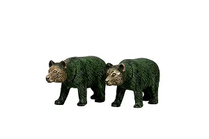 Aesthetic Decors Bear Standing Pair Antique Showpiece - 5.1 cm (Brass, Black, Green)-thumb1