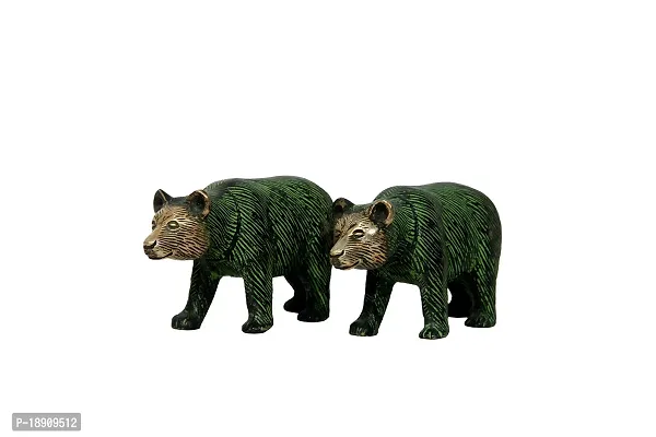 Aesthetic Decors Bear Standing Pair Antique Showpiece - 5.1 cm (Brass, Black, Green)-thumb2