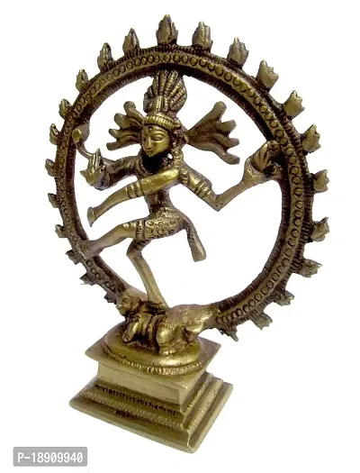 Aesthetic Decors Brass Natraj on Square Base (Gold Matte)-thumb2