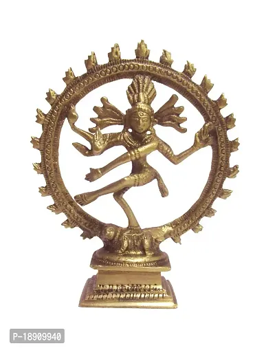 Aesthetic Decors Brass Natraj on Square Base (Gold Matte)